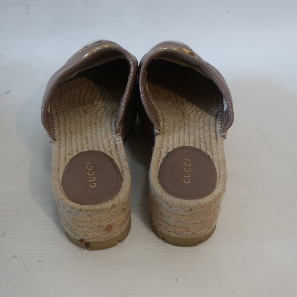 Authentic Gucci Marmont Taupe Leather GG Espadrille Flat Platform Mule 39 US/8.5 - Picture 9 of 14